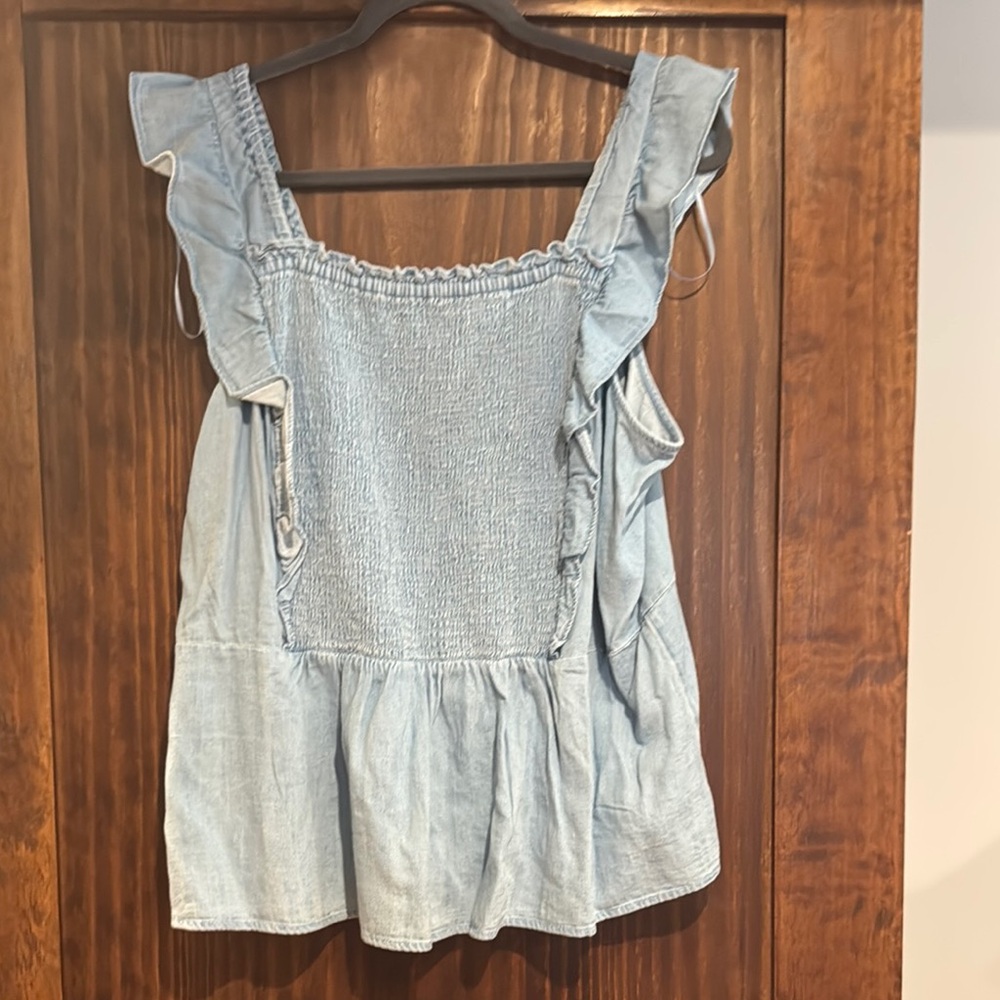 Old Navy Blue Ruffled Blouse with Square Neckline